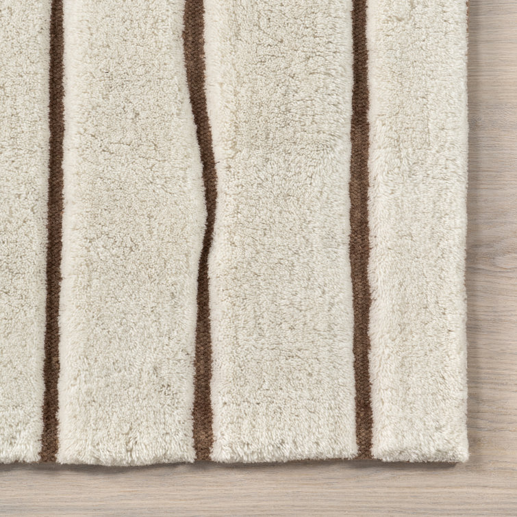 Nazco Cream and Brown Wool Abstract Area Rug