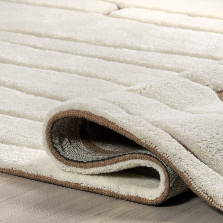 Nazco Cream and Brown Wool Abstract Area Rug