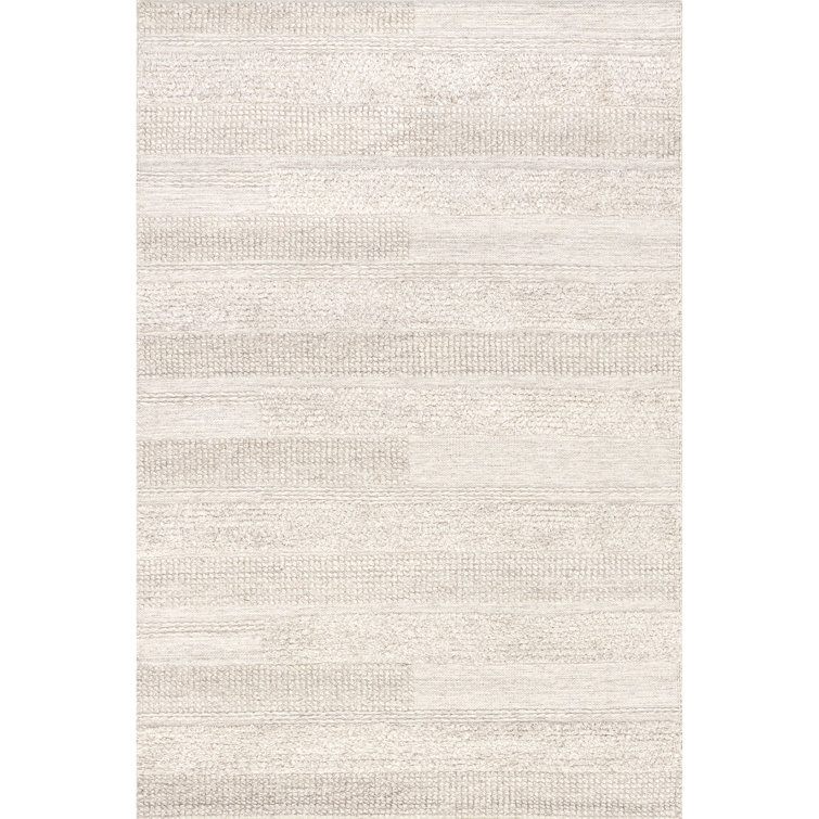 Cream Textured Synthetic 4' x 6' Rectangular Area Rug