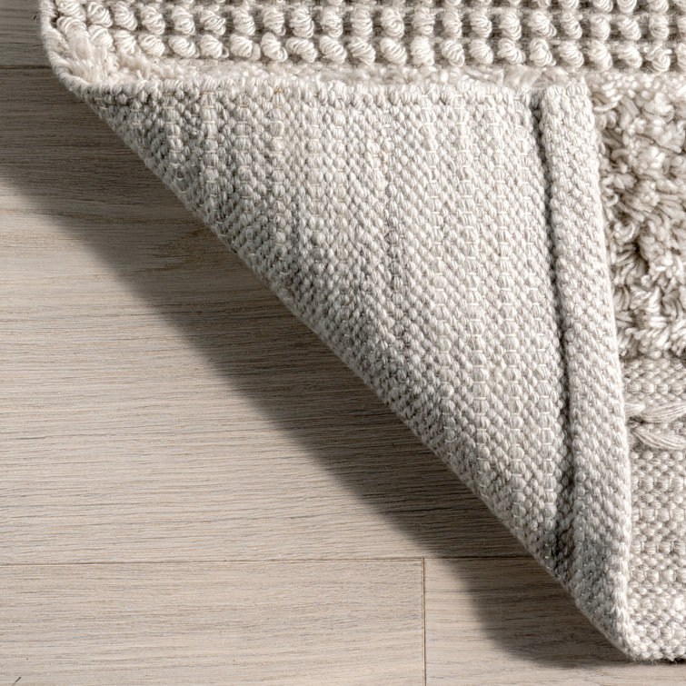 Cream Textured Synthetic 4' x 6' Rectangular Area Rug