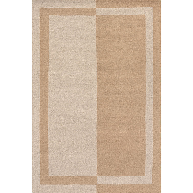 Handmade Beige and Light Brown Wool Rectangular Area Rug, 4' x 6'