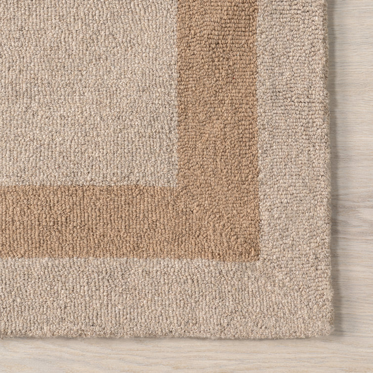 Handmade Beige and Light Brown Wool Rectangular Area Rug, 4' x 6'