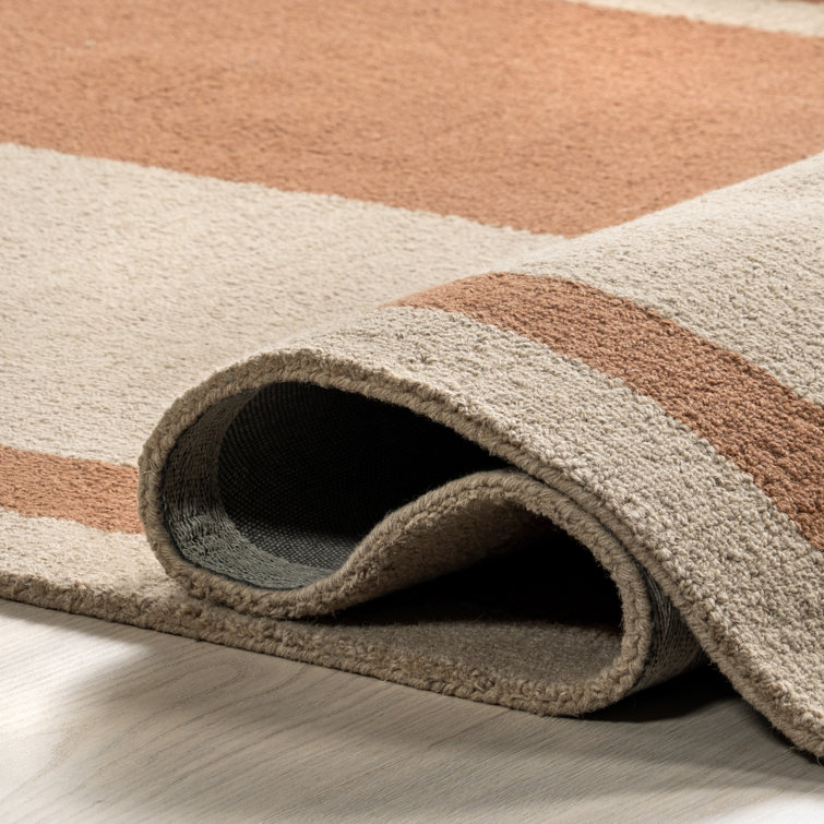 Rust and Beige Two-Tone Bordered Wool 8' x 10' Rug