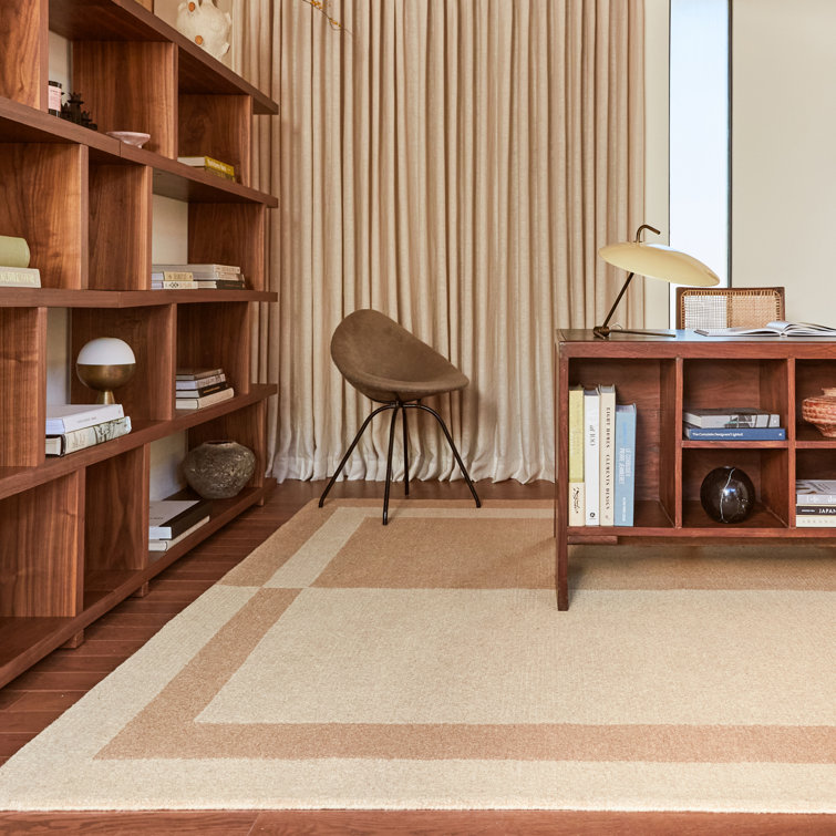 Handmade Beige and Light Brown Wool Rectangular Area Rug, 4' x 6'