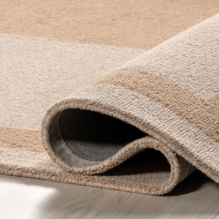 Handmade Beige and Light Brown Wool Rectangular Area Rug, 4' x 6'