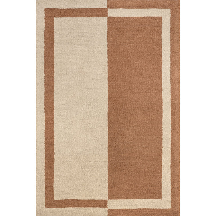 Handmade Rectangular Rust and Beige Wool Area Rug, 9' x 12'