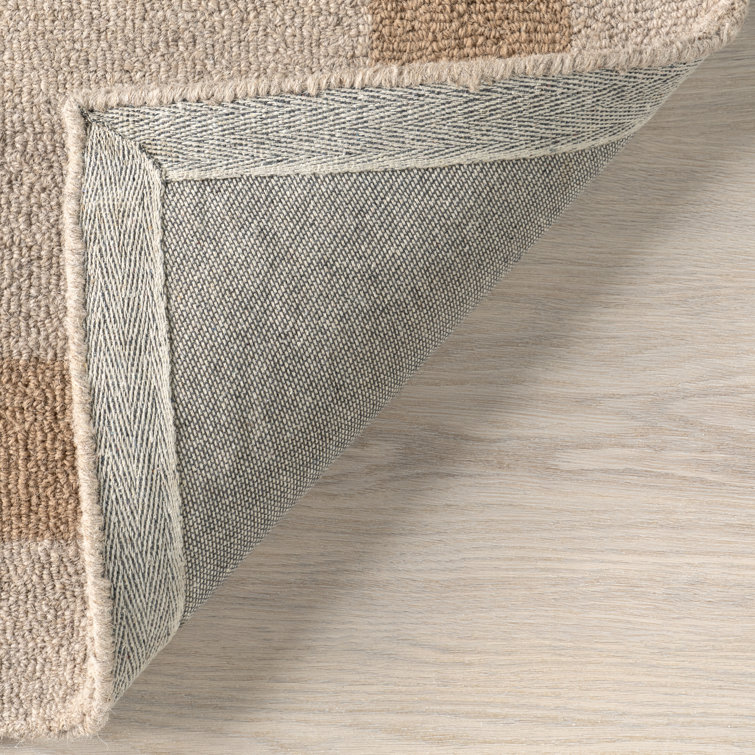 Handmade Beige and Light Brown Wool Rectangular Area Rug, 4' x 6'