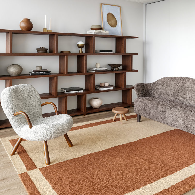 Rust and Beige Two-Tone Bordered Wool 8' x 10' Rug
