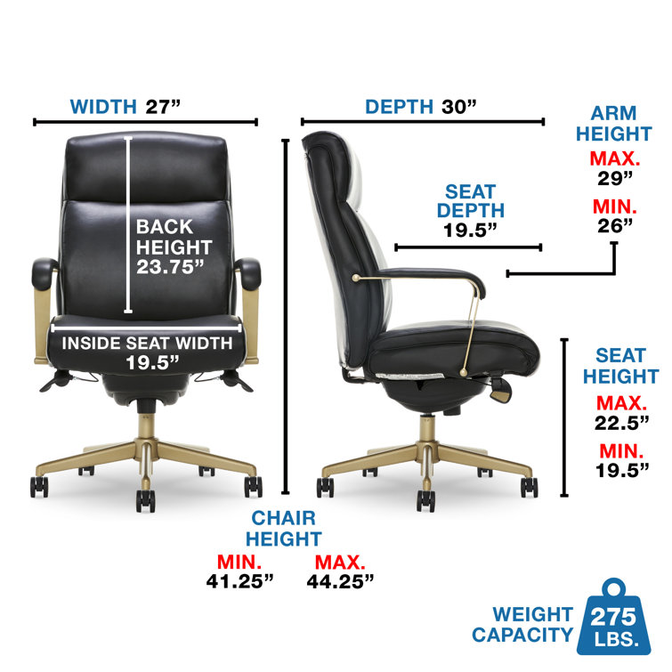 Modern Executive Black Bonded Leather Office Chair with Copper Base