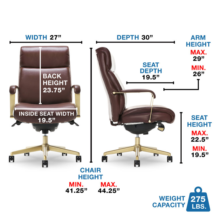 Brown Bonded Leather Ergonomic Executive Office Chair with Lumbar Support