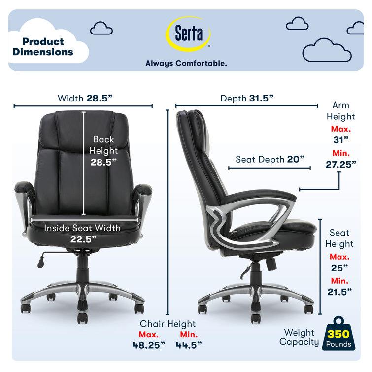 Executive Swivel Office Chair with Lumbar Support, Black Faux Leather