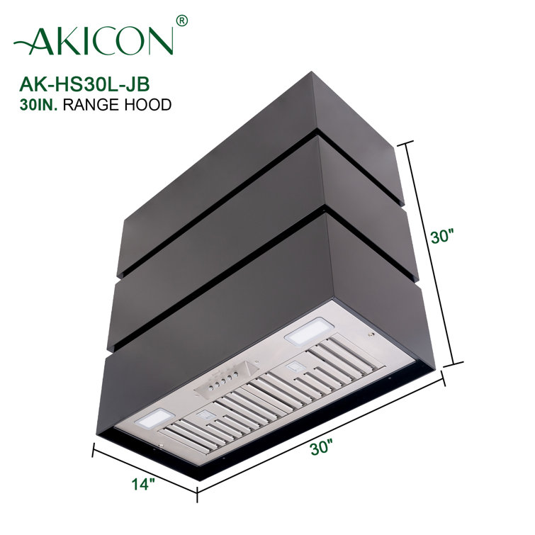 Jet Black Stainless Steel Wall Mount Range Hood with Charcoal Filter