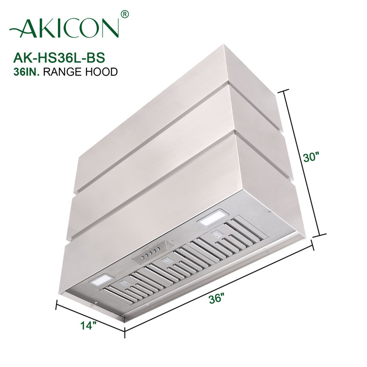 Stainless Steel 36" Wall Mount Range Hood with Charcoal Filter