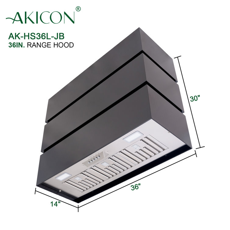 Jet Black Stainless Steel Wall Mounted Range Hood with Charcoal Filter