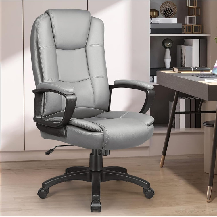Gray High Back Leather Ergonomic Office Chair with Steel Frame
