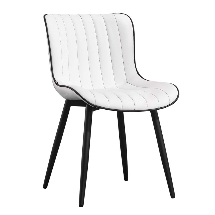 White Faux Leather Upholstered Side Chair with Metal Legs
