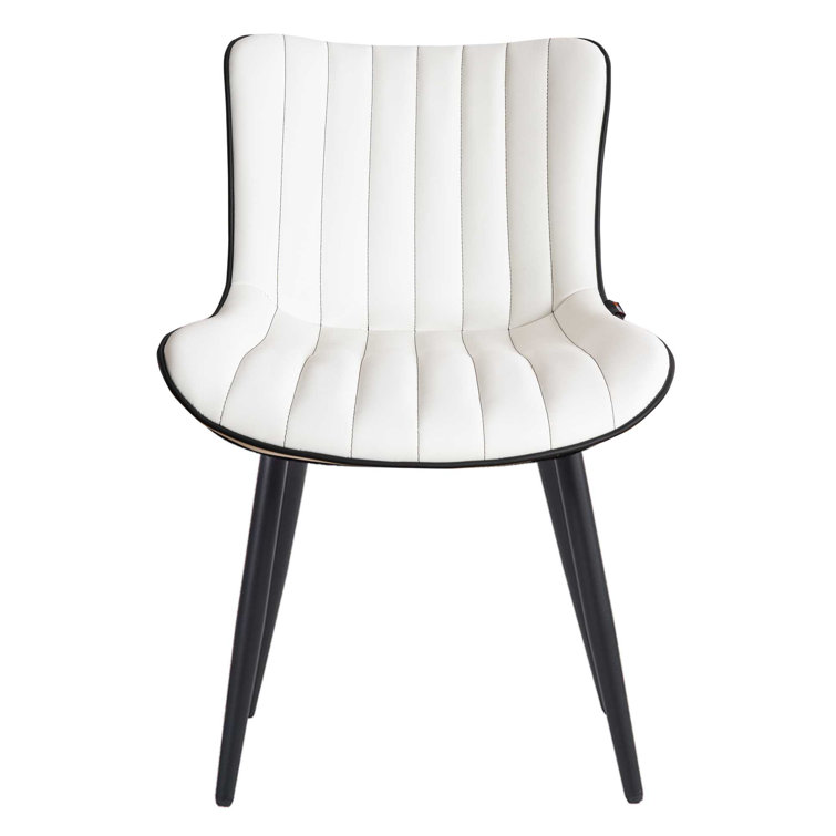 White Faux Leather Upholstered Side Chair with Metal Legs