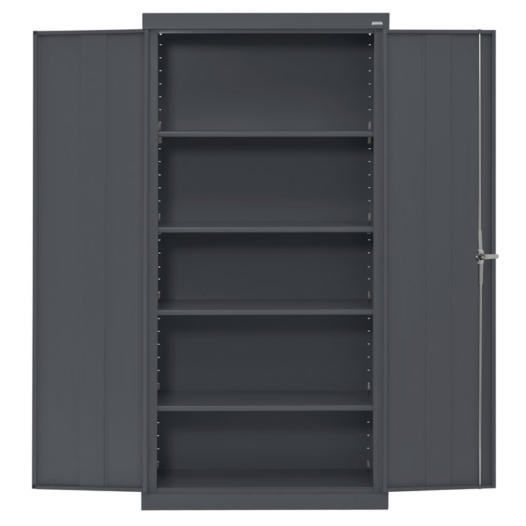 Charcoal Gray Lockable Office Storage Cabinet with Adjustable Shelves