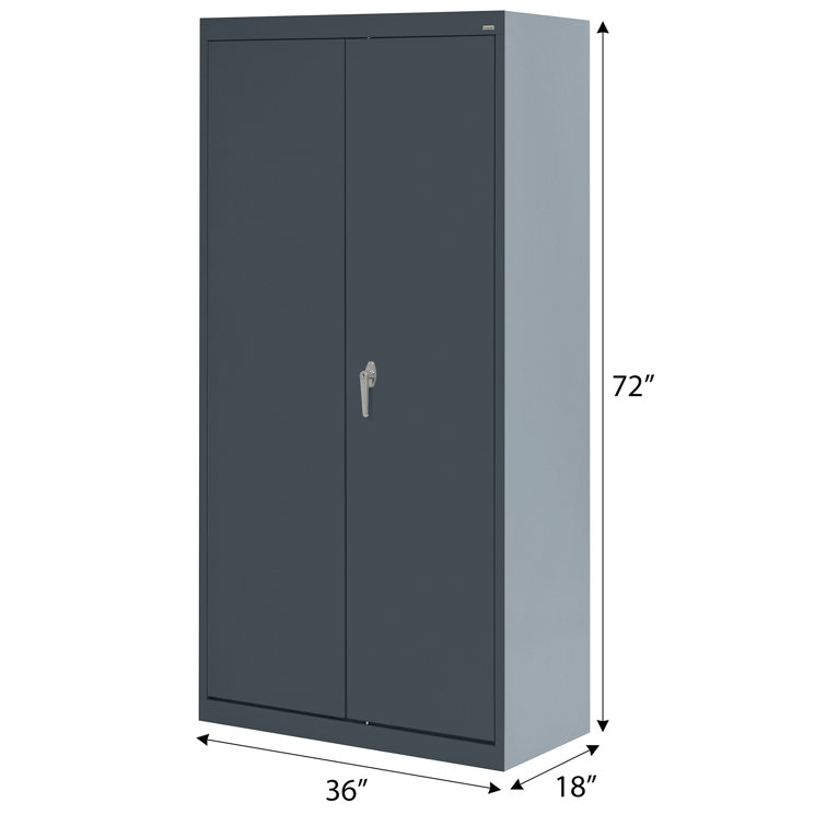 Charcoal Gray Steel Freestanding Lockable Office Cabinet with Adjustable Shelving
