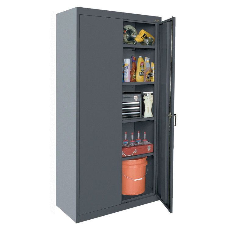 Charcoal Gray Lockable Office Storage Cabinet with Adjustable Shelves