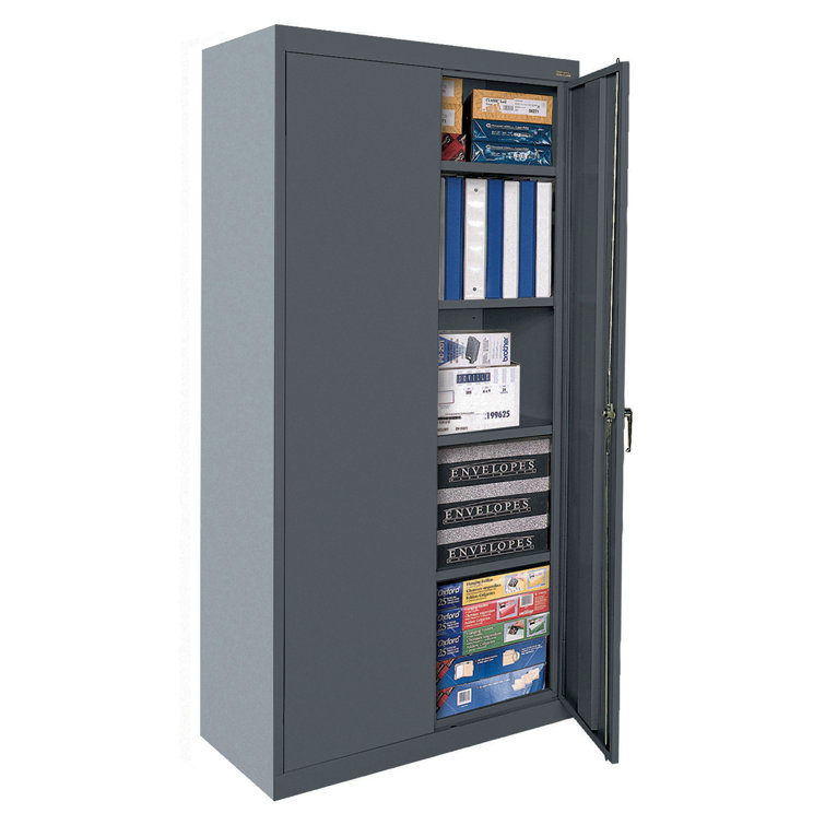 Charcoal Gray Lockable Office Storage Cabinet with Adjustable Shelves