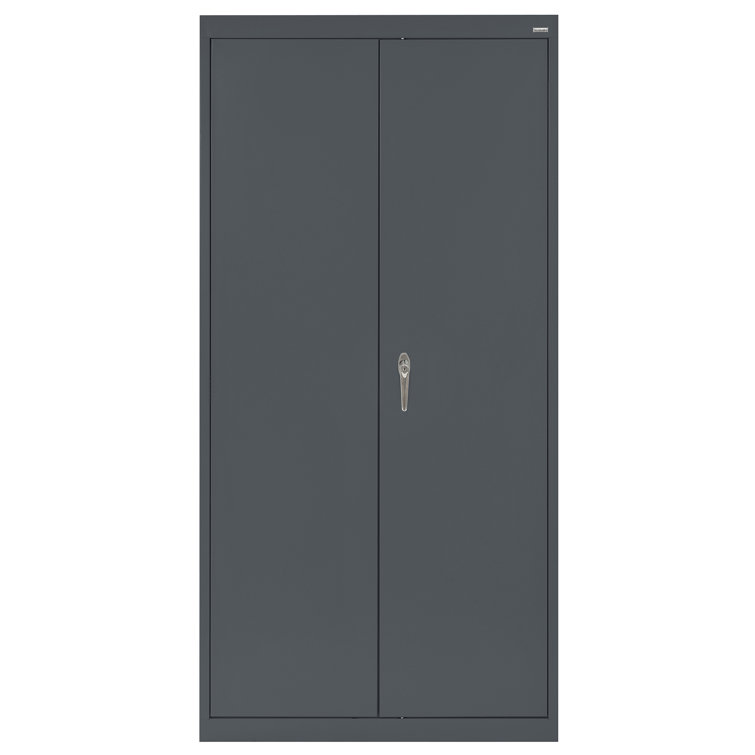 Charcoal Gray Steel Freestanding Lockable Office Cabinet with Adjustable Shelving