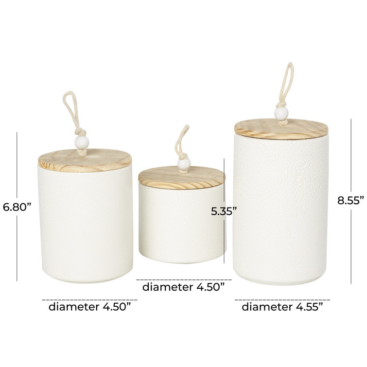 White Glass Canister Set with Wooden Lids