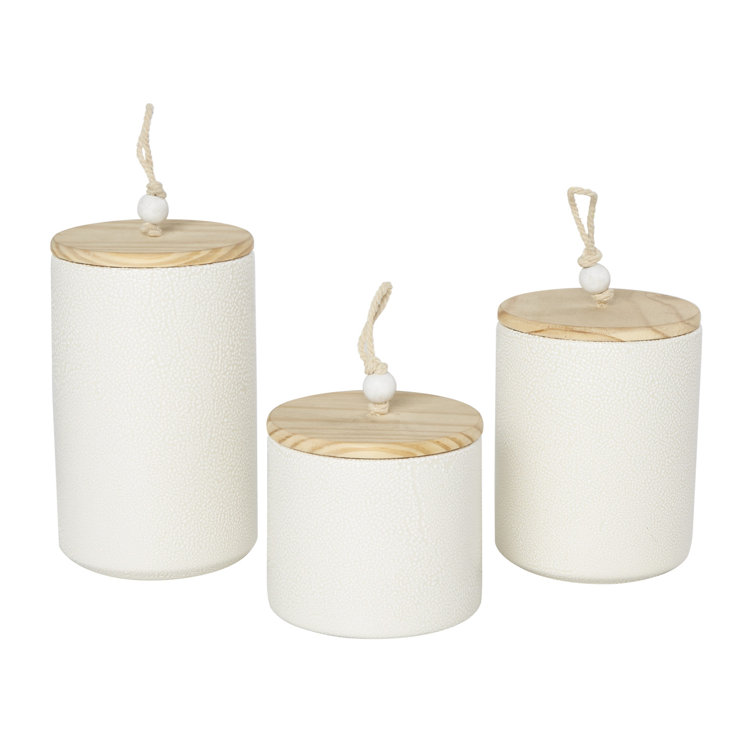 White Glass Canister Set with Wooden Lids
