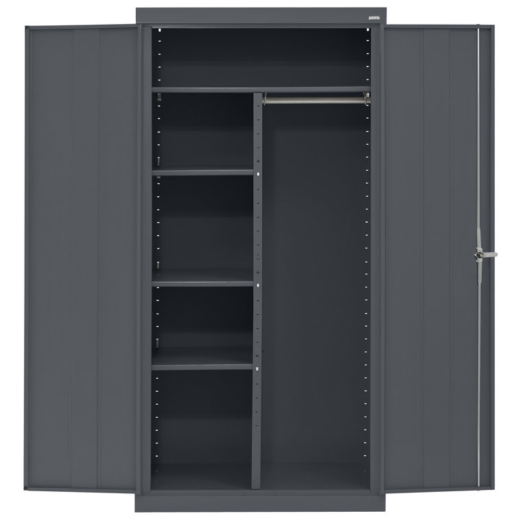 Charcoal Gray Steel Freestanding Lockable Office Cabinet with Adjustable Shelving