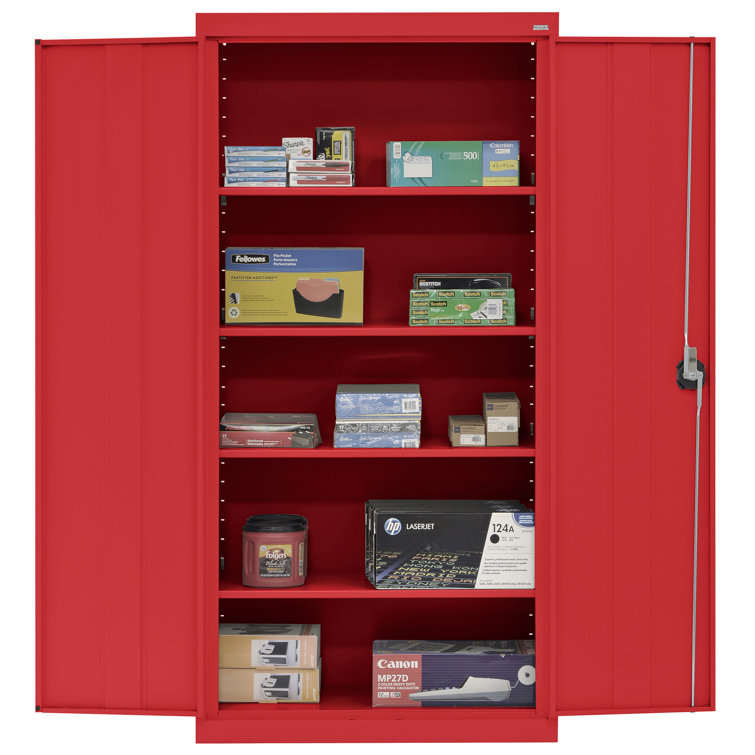 Heavy Duty Red Steel Freestanding Lockable Office Cabinet with Adjustable Shelving