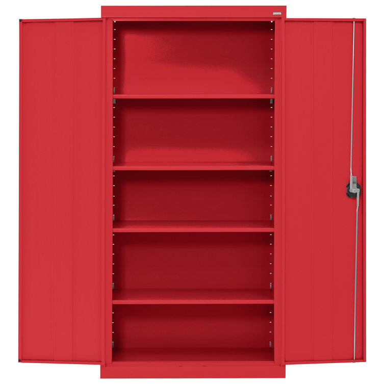 Heavy Duty Red Steel Freestanding Lockable Office Cabinet with Adjustable Shelving