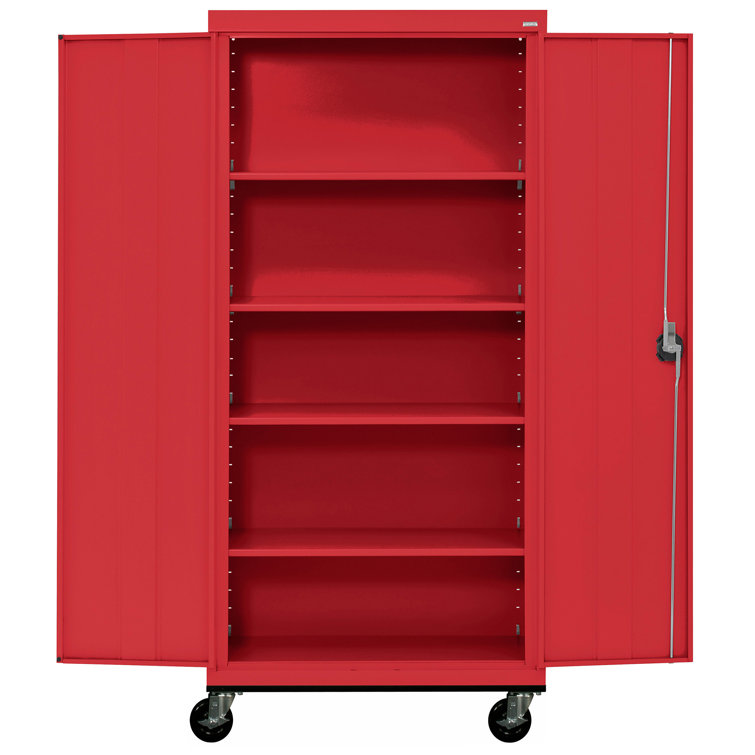 Red 78" Tall Lockable Steel Office Storage Cabinet with Adjustable Shelves
