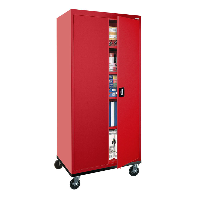 Red 78" Tall Lockable Steel Office Storage Cabinet with Adjustable Shelves