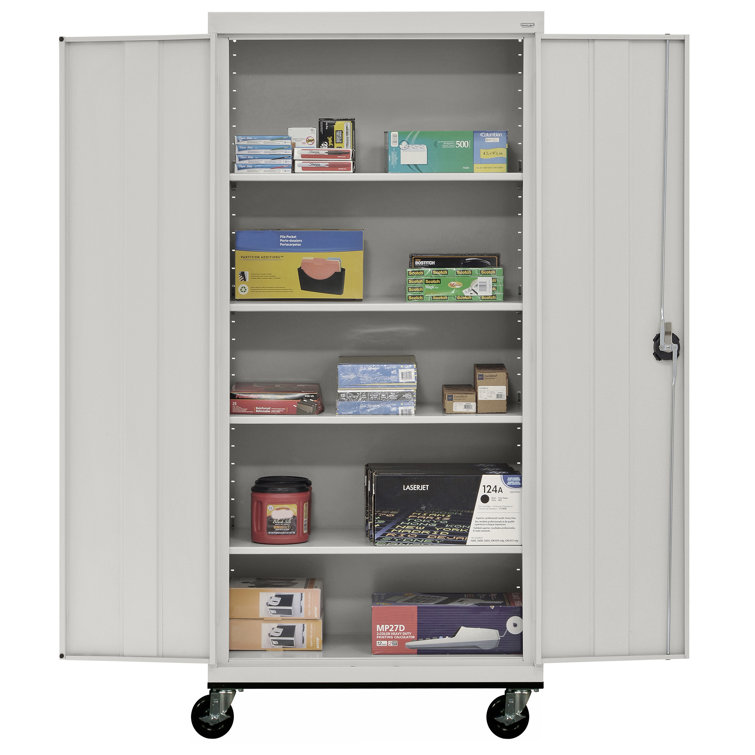 Freestanding Lockable 78" Gray Office Cabinet with Adjustable Shelving