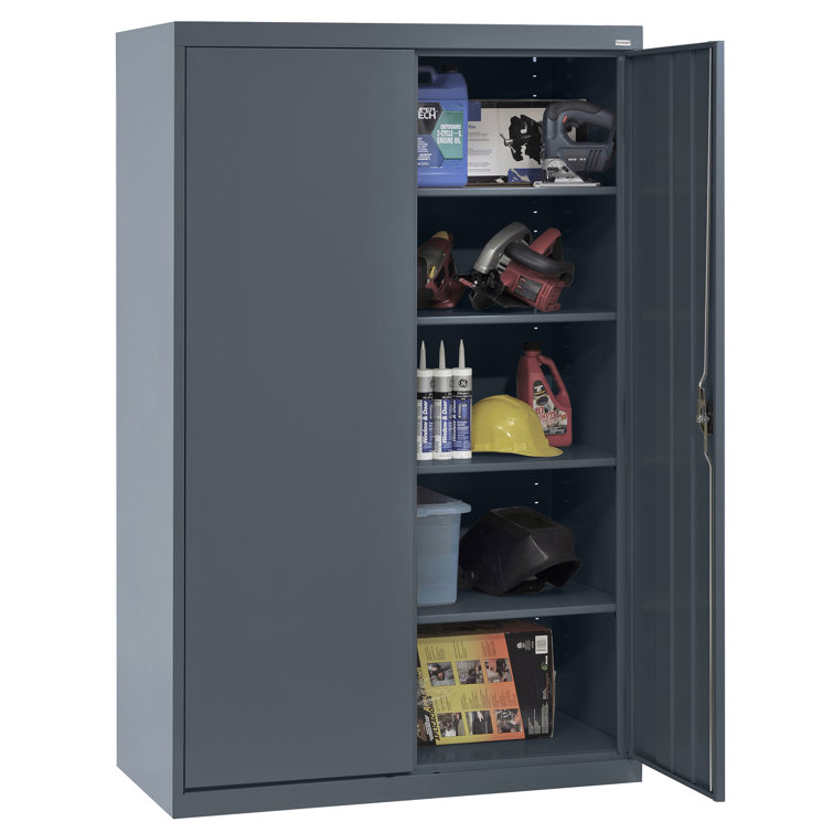 Gray Steel Freestanding Lockable Office Cabinet with Adjustable Shelving