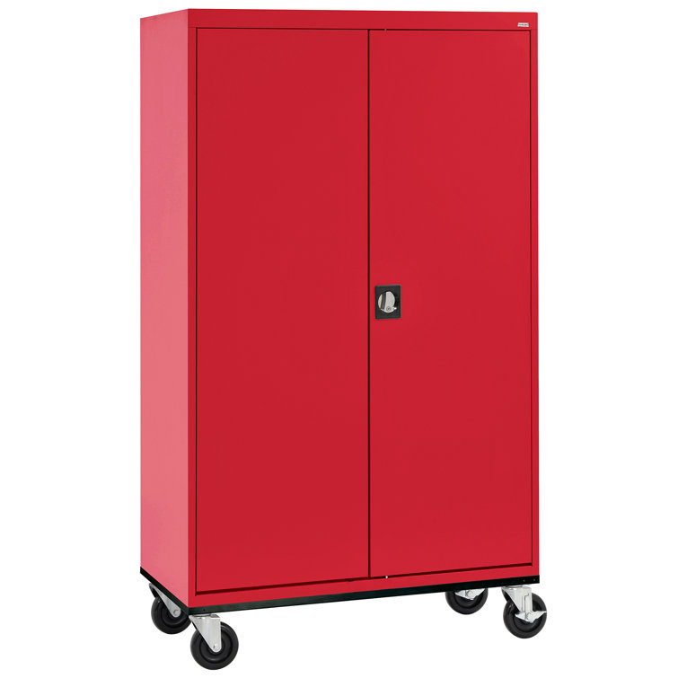 Red Lockable Freestanding Office Cabinet with Adjustable Shelving