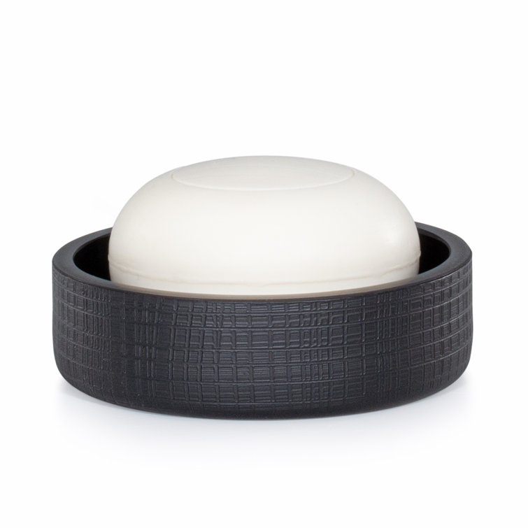 Cambric Black Round Glass Soap Dish with Enameled Finish