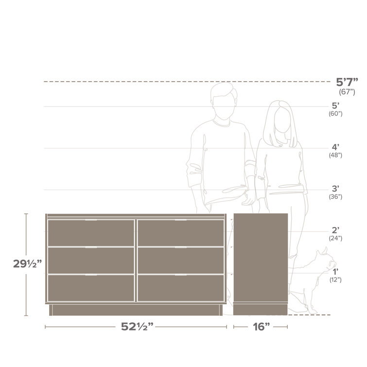 Prepac Modern Double Oak Dresser with Flush-Mount Drawers