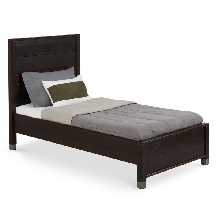 Baja Twin-Size Walnut Solid Pine Wood Platform Bed with Headboard