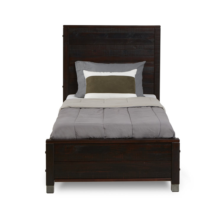 Baja Twin-Size Walnut Solid Pine Wood Platform Bed with Headboard