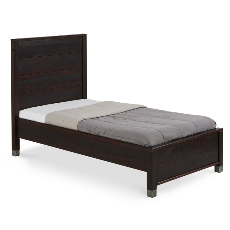 Baja Twin-Size Walnut Solid Pine Wood Platform Bed with Headboard