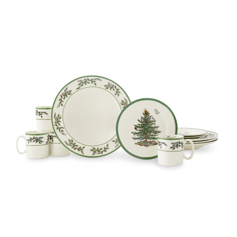 Spode Christmas Tree Holly 12-Piece Porcelain Dinnerware Set