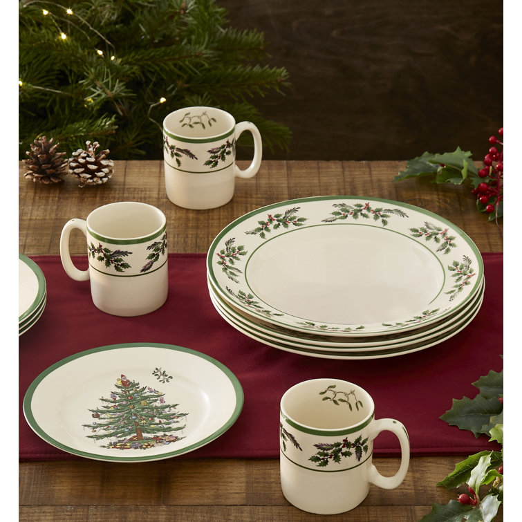 Spode Christmas Tree Holly 12-Piece Porcelain Dinnerware Set