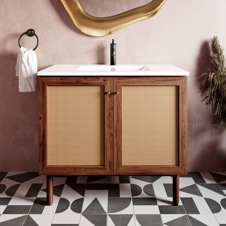 Classe 36" Dark Walnut and Rattan Bathroom Vanity