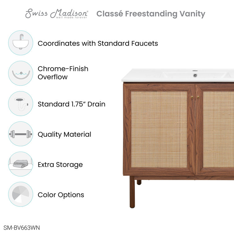 Classe 36" Dark Walnut and Rattan Bathroom Vanity