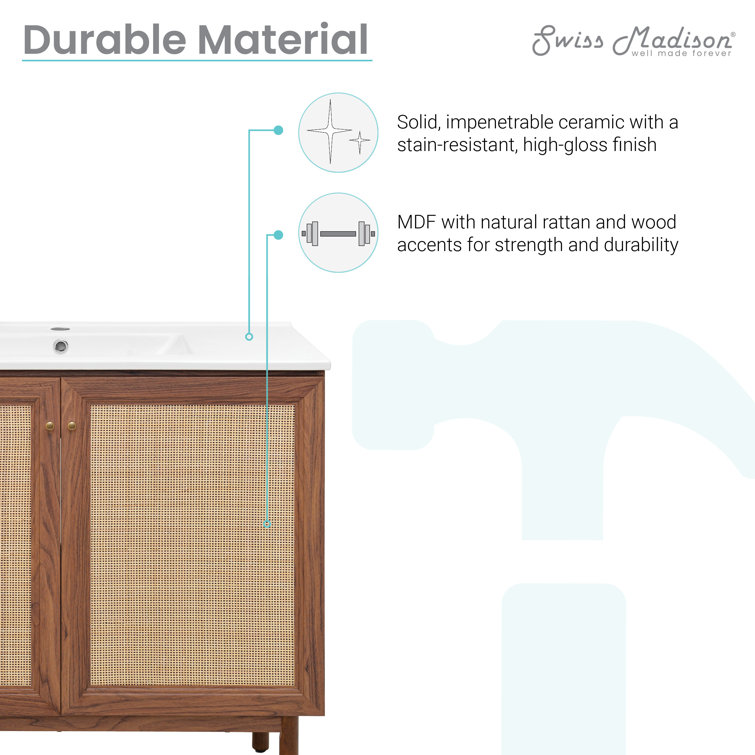 Classe 36" Dark Walnut and Rattan Bathroom Vanity