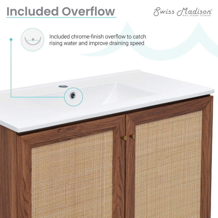 Classe 36" Dark Walnut and Rattan Bathroom Vanity