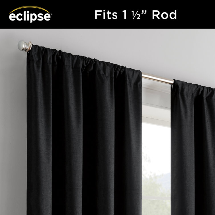 Kendall Black Polyester Linen Blackout Rod Pocket Curtains