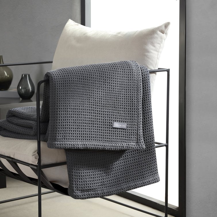 King Charcoal Cotton Waffleweave Knitted Blanket