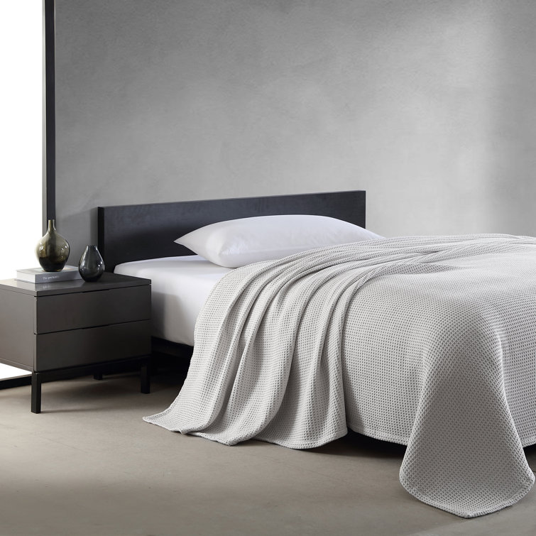 Waffleweave Soft Grey Cotton Twin Blanket with Reversible Knit